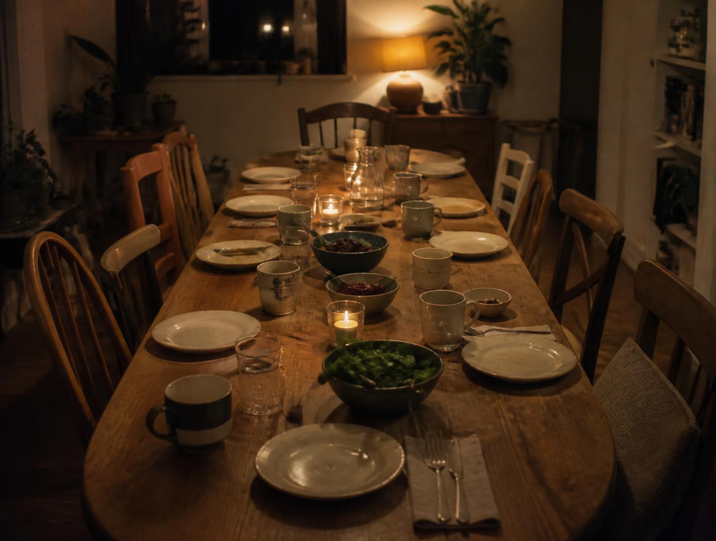 A long table set for a shared meal